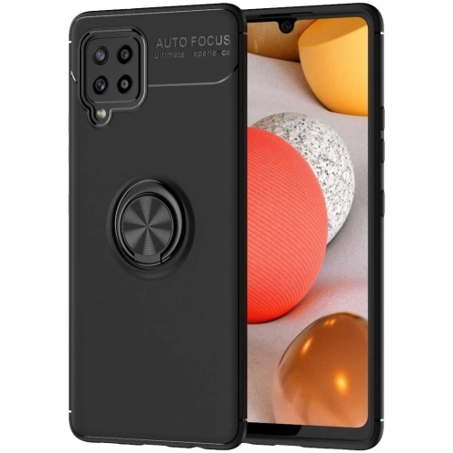 Samsung Galaxy M12 Kılıf Renkli Silikon Yüzüklü Standlı Auto Focus Ravel Kapak - Siyah