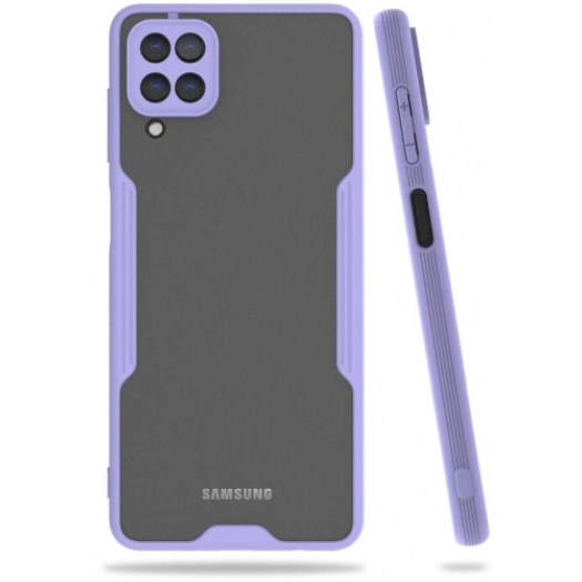 Samsung Galaxy M12 Kılıf Renkli Silikon Kamera Lens Korumalı Şeffaf Parfe Kapak - Lila