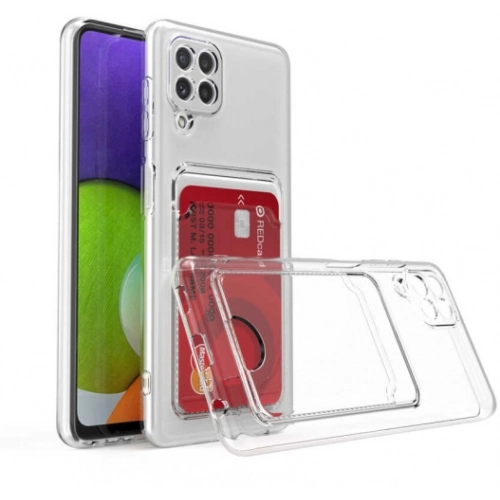 Samsung Galaxy M12 Kılıf Kartlıklı Şeffaf Esnek Silikon Kamera Korumalı