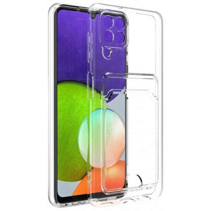 Samsung Galaxy M12 Kılıf Kartlıklı Şeffaf Esnek Silikon Kamera Korumalı