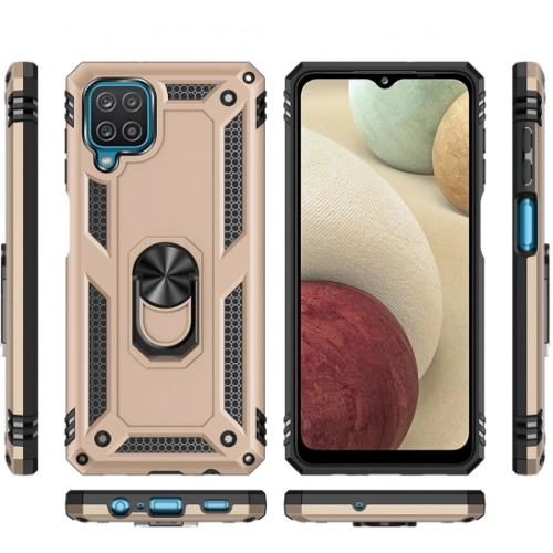 Samsung Galaxy M12 Kılıf Silikon Zırhlı Standlı Yüzüklü Mıknatıslı Tank Kapak - Kırmızı