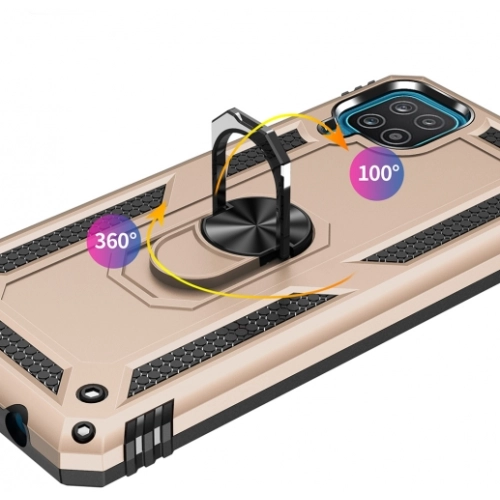 Samsung Galaxy M12 Kılıf Silikon Zırhlı Standlı Yüzüklü Mıknatıslı Tank Kapak - Kırmızı