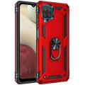 Samsung Galaxy M12 Kılıf Silikon Zırhlı Standlı Yüzüklü Mıknatıslı Tank Kapak - Kırmızı
