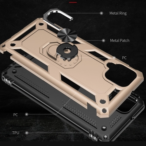 Samsung Galaxy M12 Kılıf Silikon Zırhlı Standlı Yüzüklü Mıknatıslı Tank Kapak - Siyah