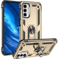 Samsung Galaxy M13 Kılıf Silikon Zırhlı Standlı Yüzüklü Mıknatıslı Tank Kapak - Gold
