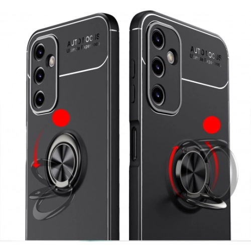 Samsung Galaxy M14 Kılıf Renkli Silikon Yüzüklü Standlı Auto Focus Ravel Kapak - Mavi - Siyah