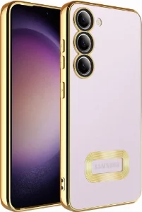 Samsung Galaxy M14 Kılıf Kamera Korumalı Silikon Logo Açık Omega Kapak - Gold
