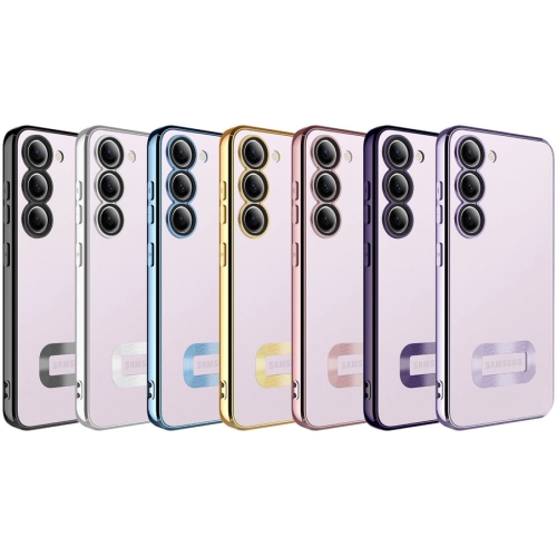 Samsung Galaxy M14 Kılıf Kamera Lens Korumalı Şeffaf Renkli Logo Gösteren Parlak Kapak - Koyu Mor