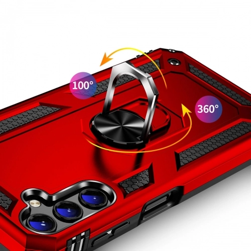 Samsung Galaxy M14 Kılıf Silikon Zırhlı Standlı Yüzüklü Mıknatıslı Tank Kapak - Kırmızı