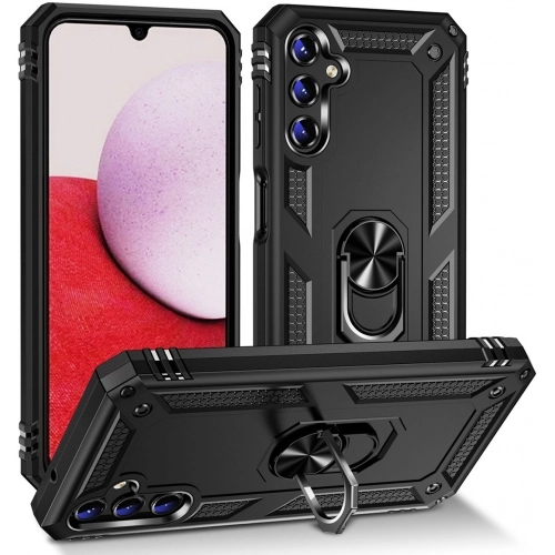 Samsung Galaxy M14 Kılıf Silikon Zırhlı Standlı Yüzüklü Mıknatıslı Tank Kapak - Siyah