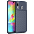 Samsung Galaxy M20 Kılıf Silikon Parmak İzi Bırakmayan Karbon Soft Negro Kapak - Lacivert