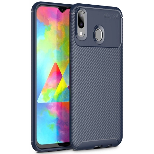 Samsung Galaxy M20 Kılıf Silikon Parmak İzi Bırakmayan Karbon Soft Negro Kapak - Lacivert
