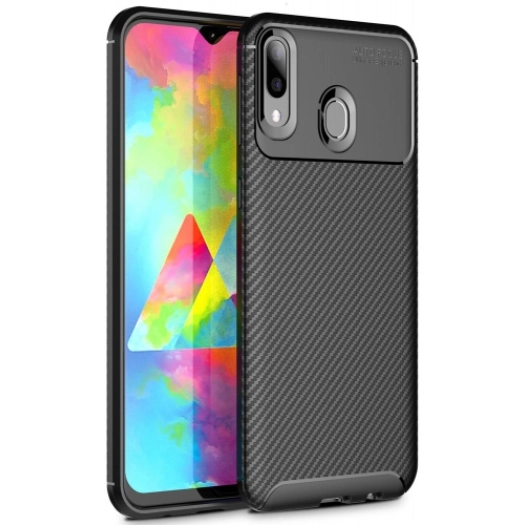 Samsung Galaxy M20 Kılıf Silikon Parmak İzi Bırakmayan Karbon Soft Negro Kapak - Siyah