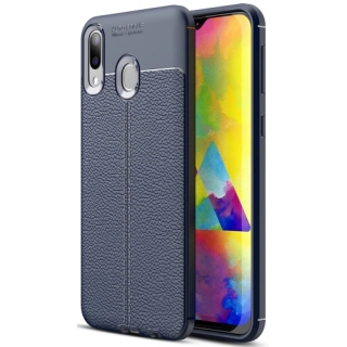 Samsung Galaxy M20 Kılıf Deri Görünümlü Lüks Parmak İzi Bırakmaz Niss Silikon Kapak - Lacivert