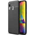 Samsung Galaxy M20 Kılıf Deri Görünümlü Lüks Parmak İzi Bırakmaz Niss Silikon Kapak - Siyah