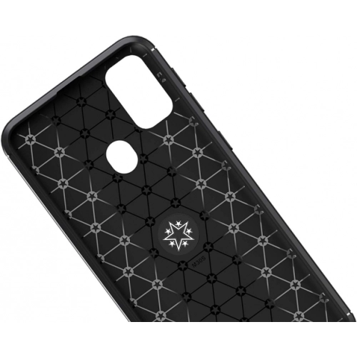 Samsung Galaxy M21 Kılıf Renkli Silikon Yüzüklü Standlı Auto Focus Ravel Kapak - Kırmızı - Siyah