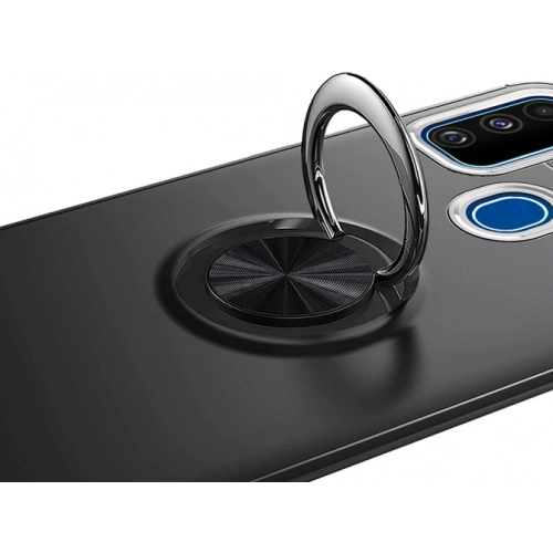 Samsung Galaxy M21 Kılıf Renkli Silikon Yüzüklü Standlı Auto Focus Ravel Kapak - Siyah