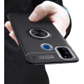 Samsung Galaxy M21 Kılıf Renkli Silikon Yüzüklü Standlı Auto Focus Ravel Kapak - Siyah