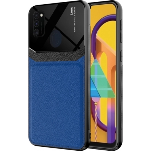 Samsung Galaxy M21 Kılıf Deri Görünümlü Emiks Kapak - Mavi