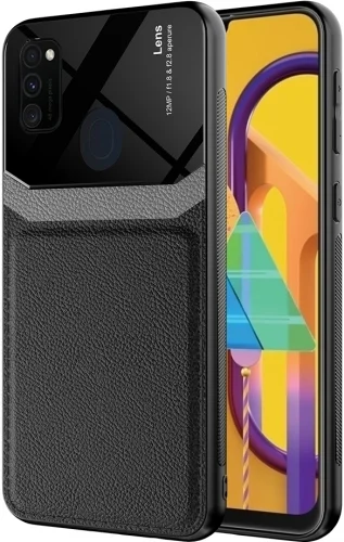 Samsung Galaxy M21 Kılıf Deri Görünümlü Emiks Kapak - Siyah