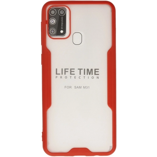 Samsung Galaxy M21 Kılıf Renkli Silikon Kamera Lens Korumalı Şeffaf Parfe Kapak - Kırmızı