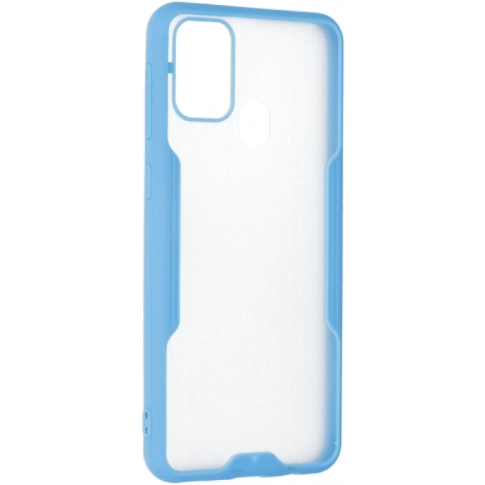 Samsung Galaxy M21 Kılıf Renkli Silikon Kamera Lens Korumalı Şeffaf Parfe Kapak - Mavi