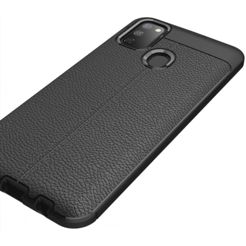 Samsung Galaxy M21 Kılıf Deri Görünümlü Lüks Parmak İzi Bırakmaz Niss Silikon Kapak - Lacivert