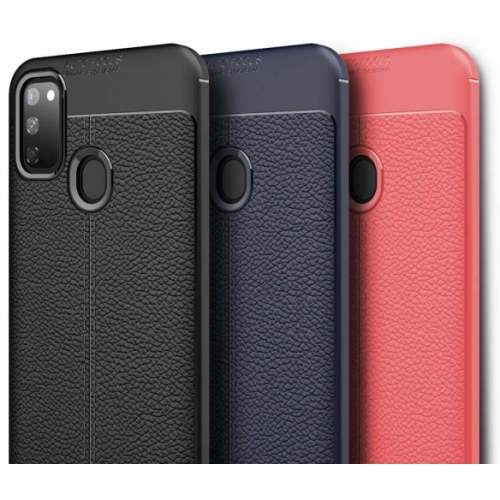 Samsung Galaxy M21 Kılıf Deri Görünümlü Lüks Parmak İzi Bırakmaz Niss Silikon Kapak - Siyah