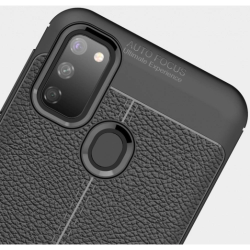 Samsung Galaxy M21 Kılıf Deri Görünümlü Lüks Parmak İzi Bırakmaz Niss Silikon Kapak - Siyah