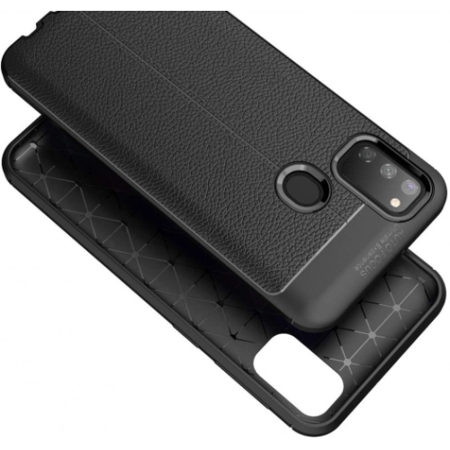 Samsung Galaxy M21 Kılıf Deri Görünümlü Lüks Parmak İzi Bırakmaz Niss Silikon Kapak - Siyah