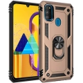 Samsung Galaxy M21 Kılıf Silikon Zırhlı Standlı Yüzüklü Mıknatıslı Tank Kapak - Gold