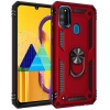 Samsung Galaxy M21 Kılıf Silikon Zırhlı Standlı Yüzüklü Mıknatıslı Tank Kapak - Kırmızı