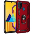 Samsung Galaxy M21 Kılıf Silikon Zırhlı Standlı Yüzüklü Mıknatıslı Tank Kapak - Kırmızı