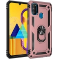 Samsung Galaxy M21 Kılıf Silikon Zırhlı Standlı Yüzüklü Mıknatıslı Tank Kapak - Rose Gold