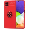 Samsung Galaxy M22 Kılıf Renkli Silikon Yüzüklü Standlı Auto Focus Ravel Kapak - Kırmızı