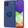 Samsung Galaxy M22 Kılıf Renkli Silikon Yüzüklü Standlı Auto Focus Ravel Kapak - Mavi