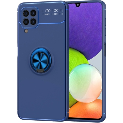 Samsung Galaxy M22 Kılıf Renkli Silikon Yüzüklü Standlı Auto Focus Ravel Kapak - Mavi