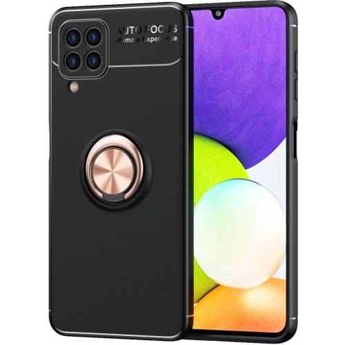 Samsung Galaxy M22 Kılıf Renkli Silikon Yüzüklü Standlı Auto Focus Ravel Kapak - Rose Gold