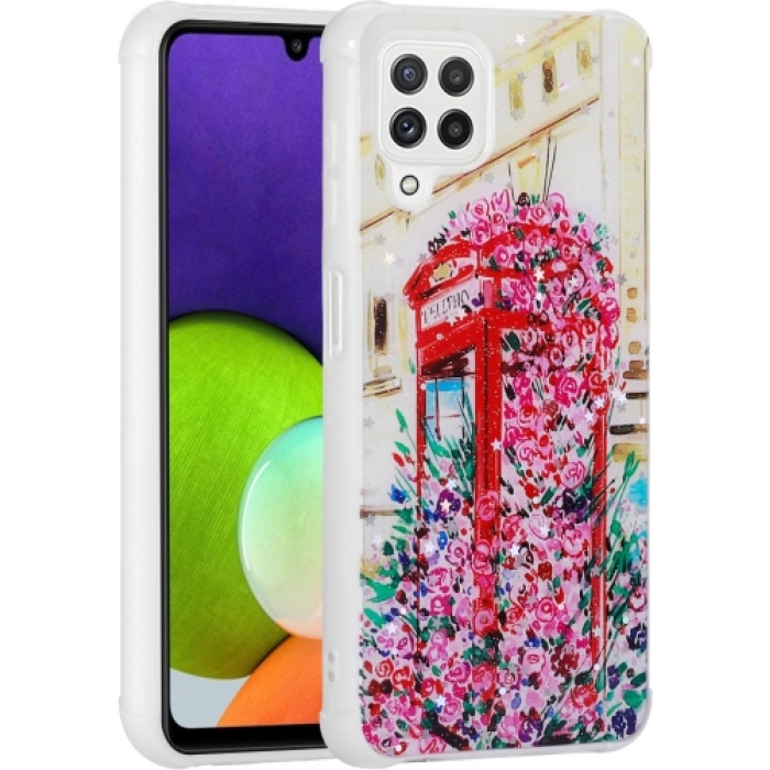 Samsung Galaxy M22 Kılıf Desenli Simli Kenarları Airbag Kamera Korumalı Popy Kapak - Kulübe