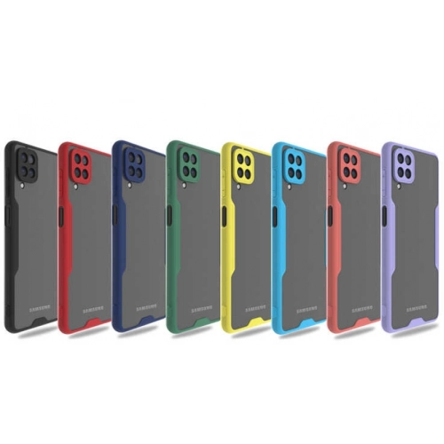 Samsung Galaxy M22 Kılıf Renkli Silikon Kamera Lens Korumalı Şeffaf Parfe Kapak - Lacivert