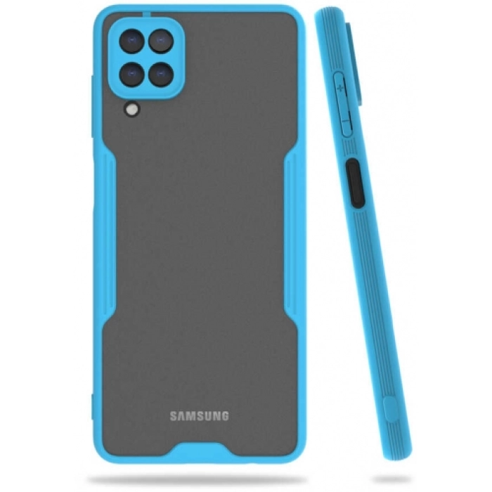 Samsung Galaxy M22 Kılıf Renkli Silikon Kamera Lens Korumalı Şeffaf Parfe Kapak - Mavi