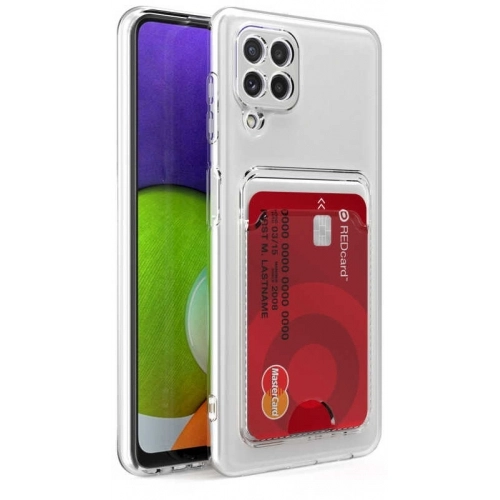 Samsung Galaxy M22 Kılıf Kartlıklı Şeffaf Esnek Silikon Kamera Korumalı