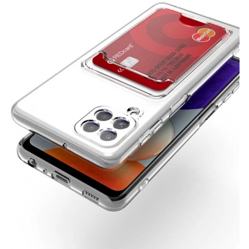 Samsung Galaxy M22 Kılıf Kartlıklı Şeffaf Esnek Silikon Kamera Korumalı