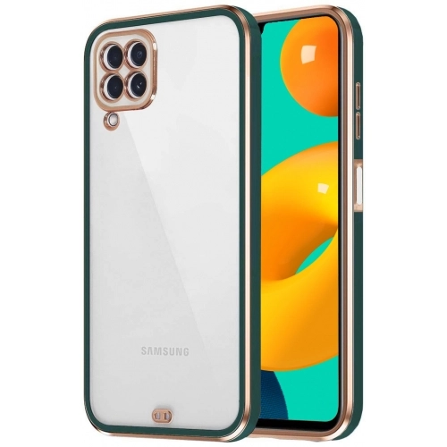 Samsung Galaxy M22 Kılıf Parlak Kenarlar Pastel Silikon Voit Kapak - Koyu Yeşil