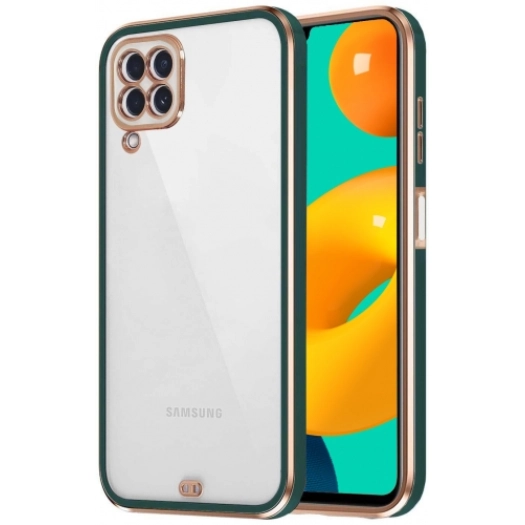 Samsung Galaxy M22 Kılıf Parlak Kenarlar Pastel Silikon Voit Kapak - Koyu Yeşil