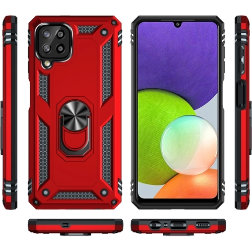 Samsung Galaxy M22 Kılıf Silikon Zırhlı Standlı Yüzüklü Mıknatıslı Tank Kapak - Lacivert