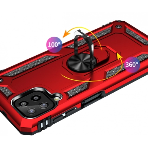 Samsung Galaxy M22 Kılıf Silikon Zırhlı Standlı Yüzüklü Mıknatıslı Tank Kapak - Lacivert