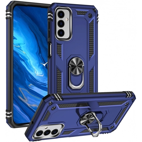 Samsung Galaxy M23 5G Kılıf Silikon Zırhlı Standlı Yüzüklü Mıknatıslı Tank Kapak - Lacivert