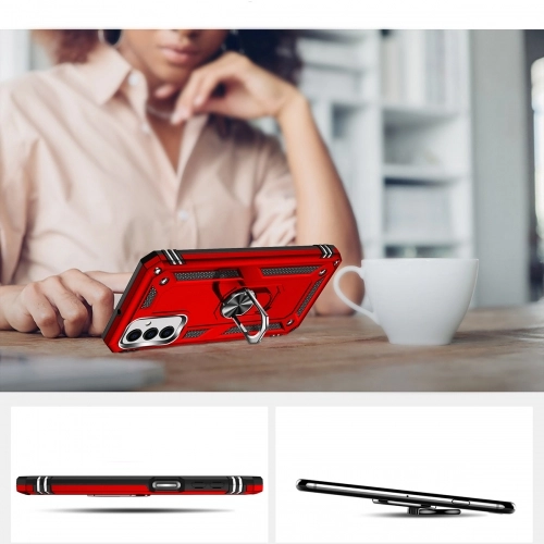 Samsung Galaxy M23 5G Kılıf Silikon Zırhlı Standlı Yüzüklü Mıknatıslı Tank Kapak - Siyah