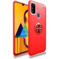 Samsung Galaxy M30s Kılıf Renkli Silikon Yüzüklü Standlı Auto Focus Ravel Kapak - Kırmızı